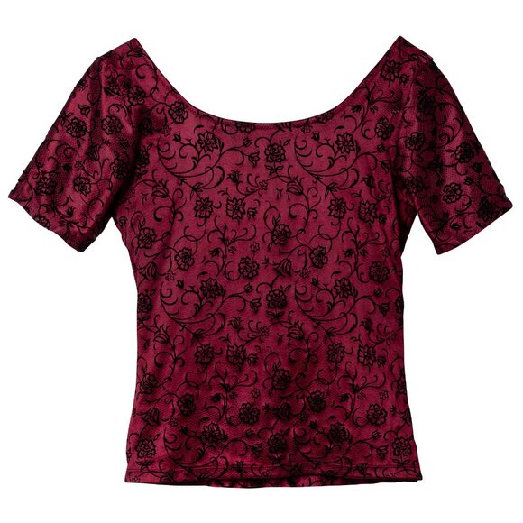 Sundazed (Italy) Floral Velvet Satin Polyester Bustier Top Bordeaux : XS - Picture 3 of 9